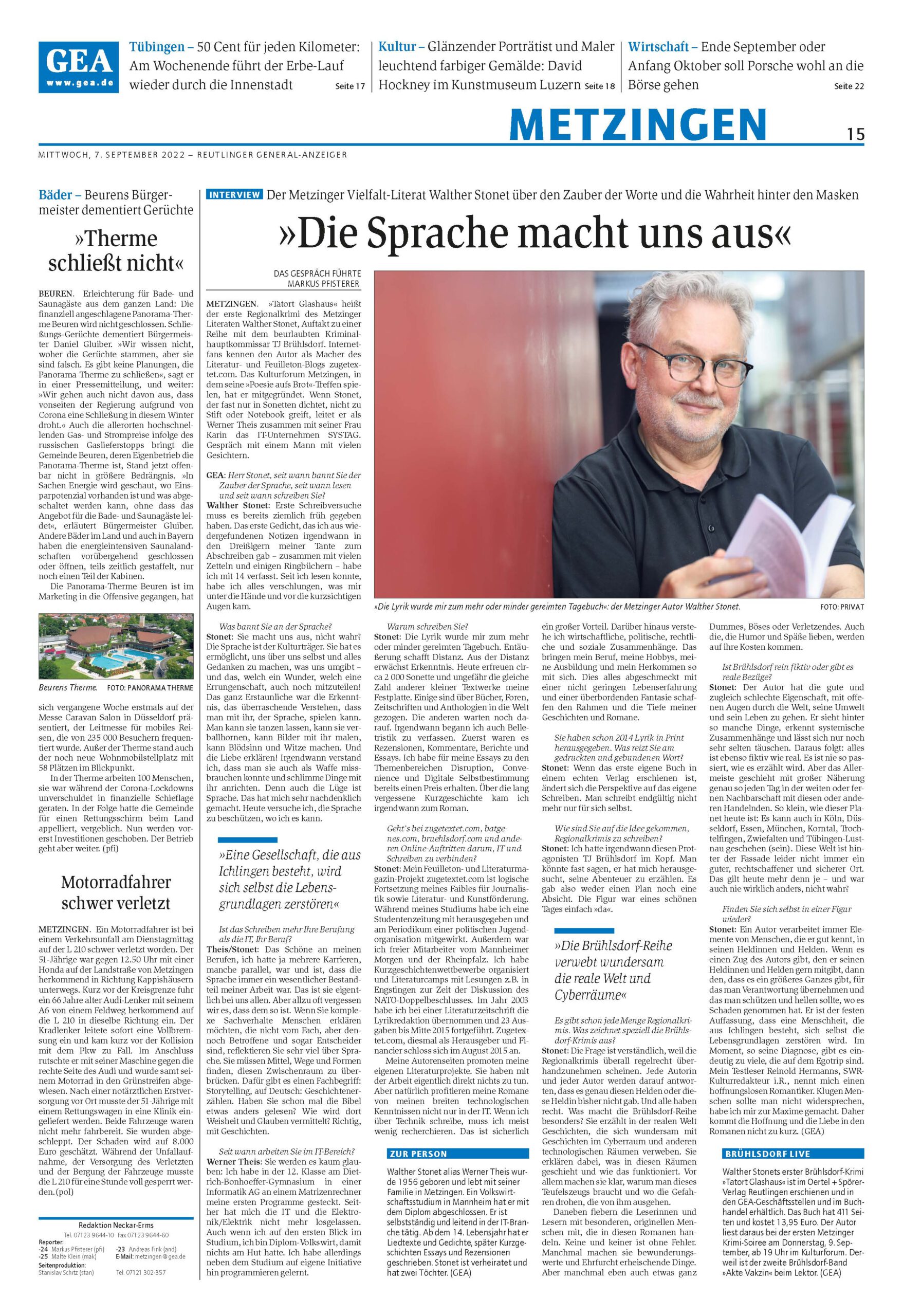 Reutlinger GEA am 07.09.2022:  Die Sprache macht uns aus – Das ungekürzte Interview.